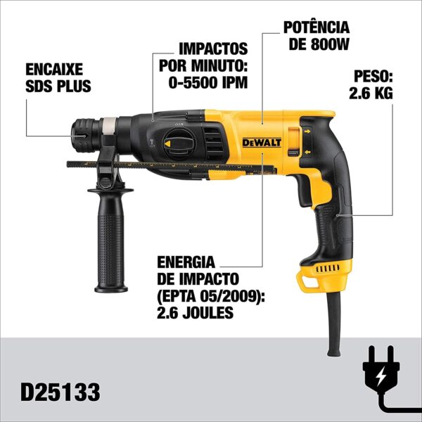 Martelete Rompedor eletropneumático DeWalt D25133K 60Hz 800W 127v - Image 3