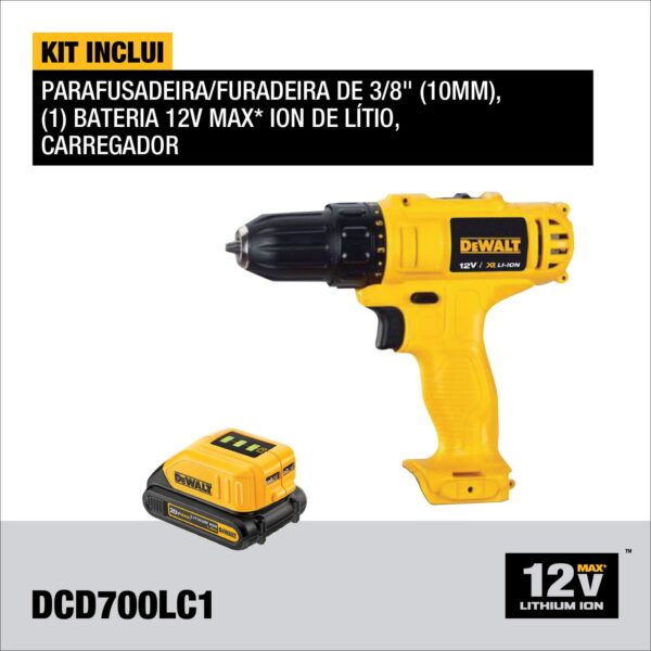 Parafusadeira Furadeira 10mm Bivolt 1 Bateria 12v 127v Dewalt - Image 2