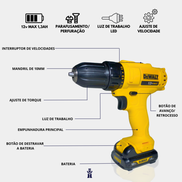 Parafusadeira E Furadeira 12V Max Com Bolsa 2 Bateria E Carregador Bivolt Dewalt - Image 3