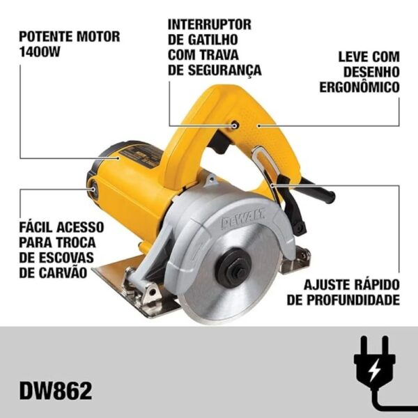 Serra Marmore Cortador de Concreto Profissional 1400w Com 3 Disco Diamantado Dewalt Dw862wa - Image 3