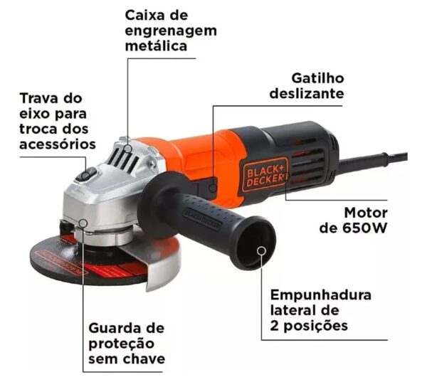 Esmerilhadeira Angular 650w G650 Com Acessórios Black Decker - Image 3