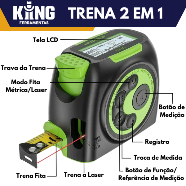 2 Em 1 Trena a Laser Digital Até 50 Metros Com FIta Métrica 5 Metros Alta Precisão Profissional - Image 2